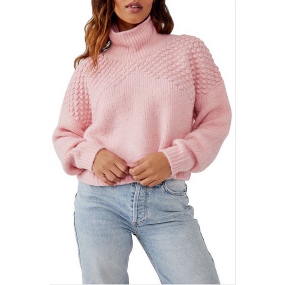 Free People Bradley Turtleneck Pullover Sweater Pink - Picture 3 of 7